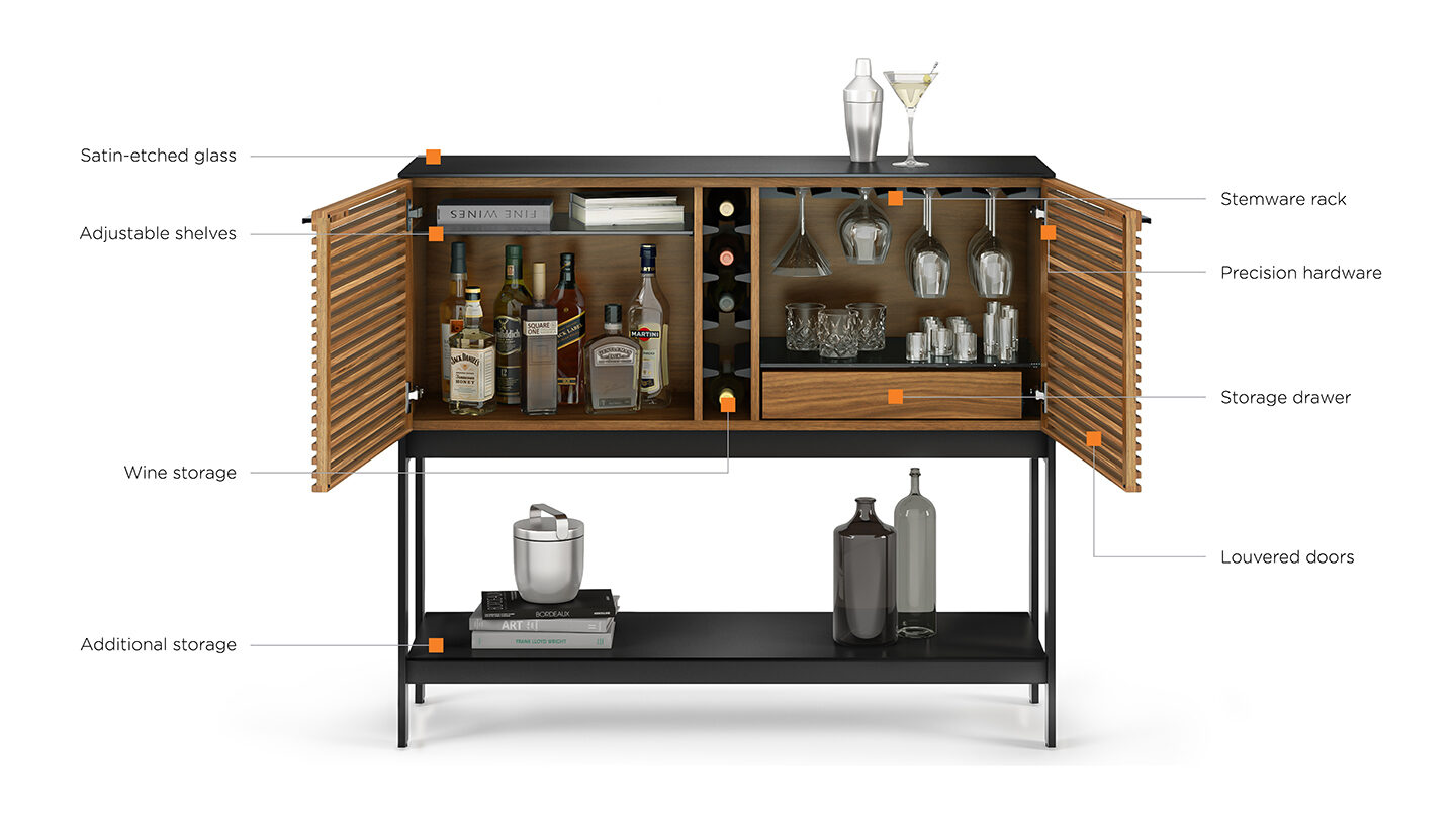 BDI Corridor SV Modern Standing Home Bar 5621 Features