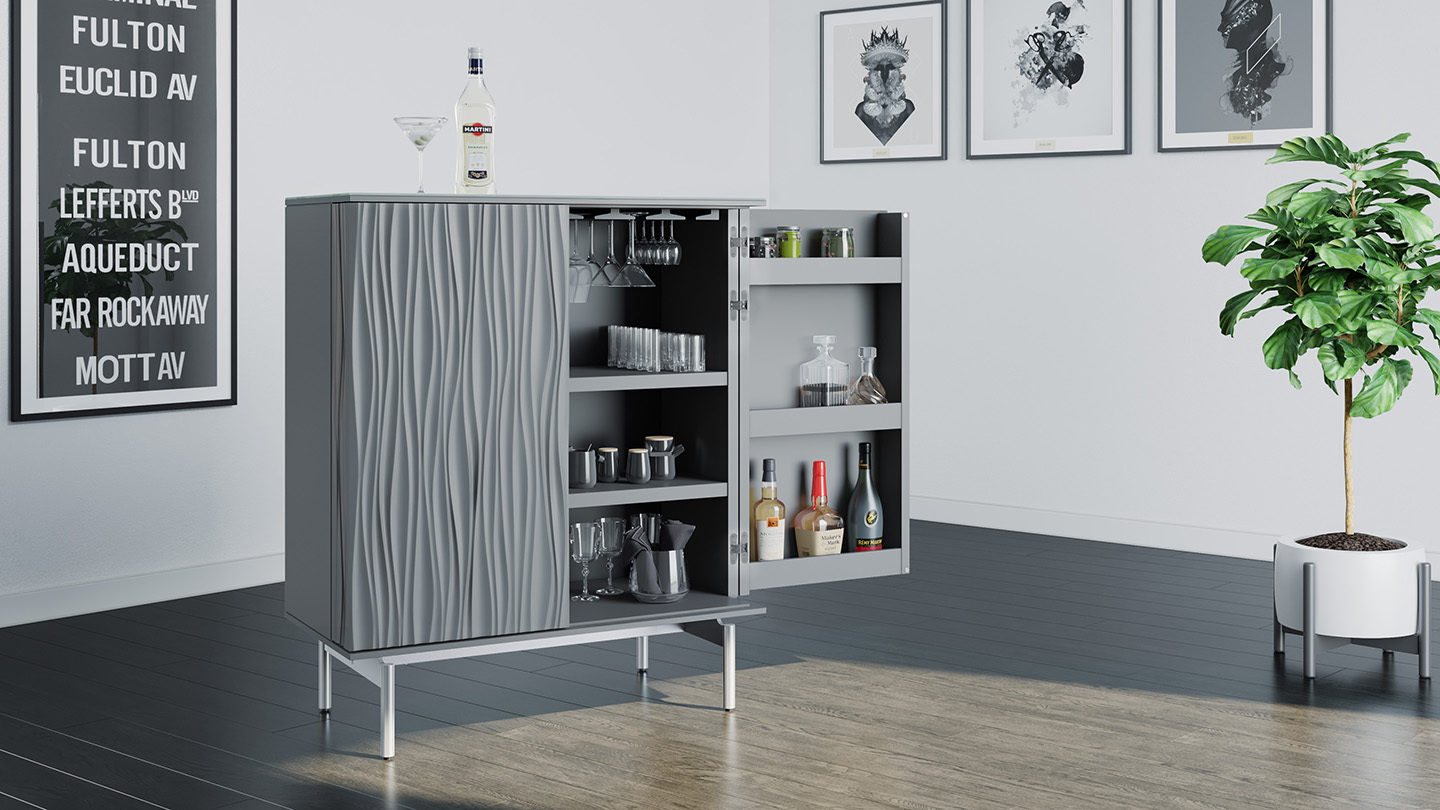 Tanami 7120 BDI grey modern home bar cabinet full feature 1440