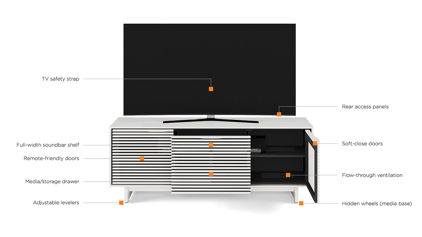 Align 7477 media cabinet BDI performance features white