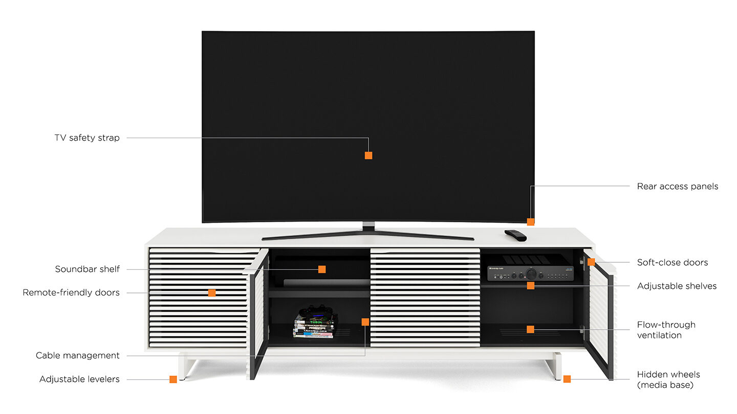Align 7479 media cabinet BDI performance features white