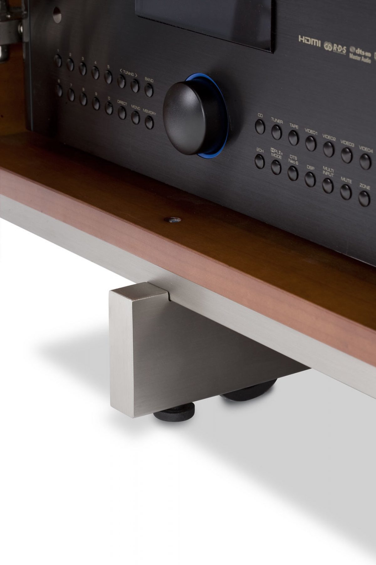 The Avion 8929 media cabinet by BDI features hidden wheels for ease of movement away from walls, and providing convenient access to home theater and gaming connections.