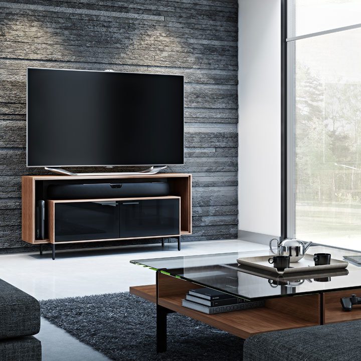 The Cavo Collection by BDI in walnut sleek modern home entertainment center