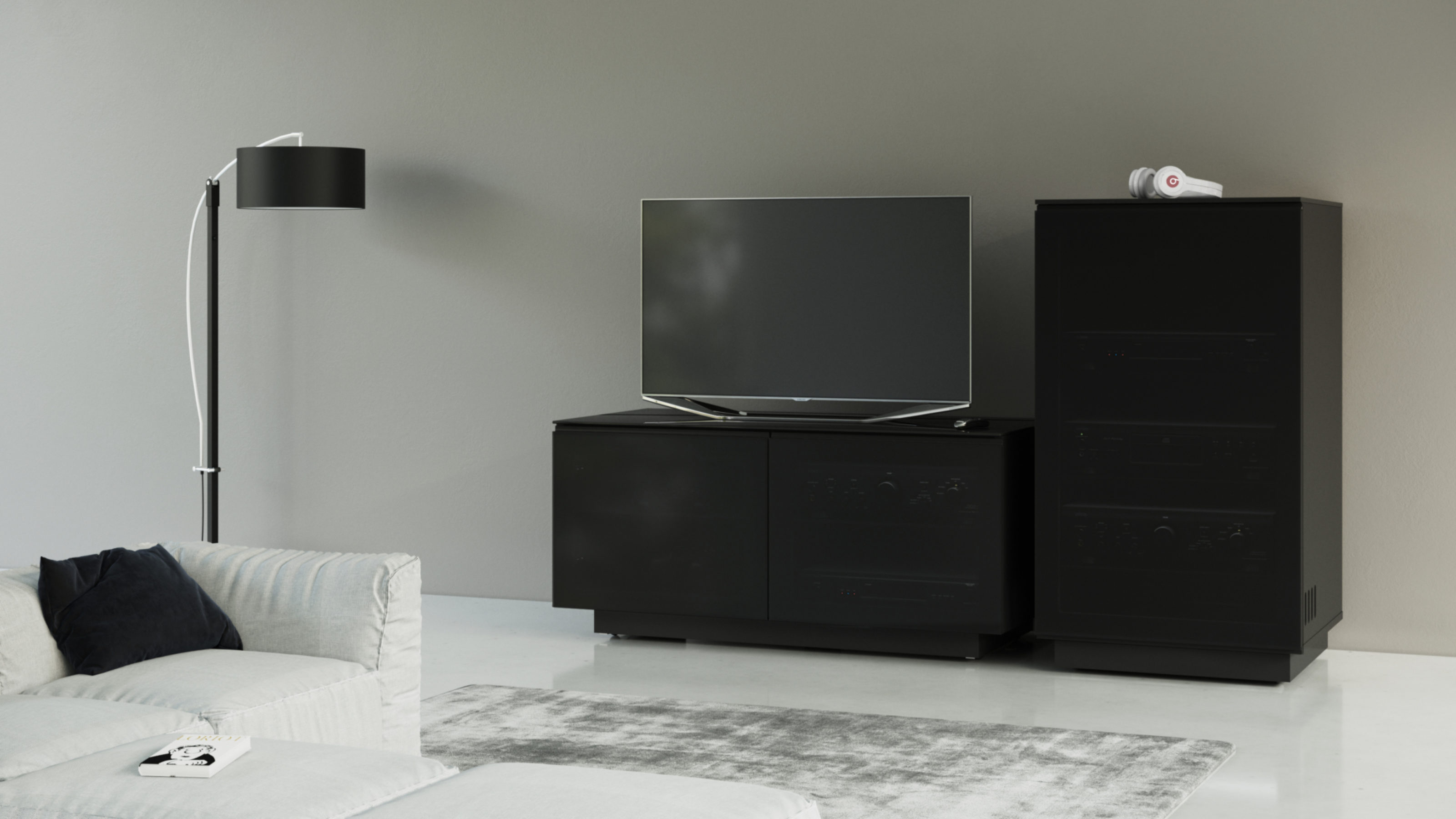 Mirage 8222 Black Audio Tower Stereo Cabinet Bdi Furniture