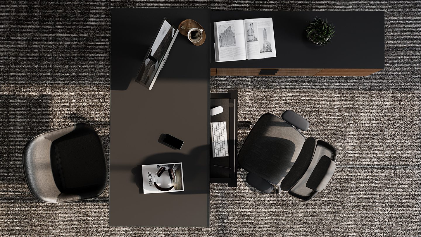 Corridor l shaped desk bdi modern home office furniture top view