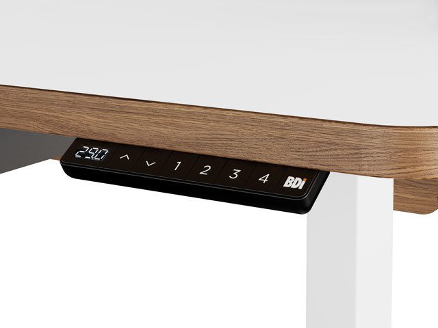 The programmable digital keypad for the Kronos Lift Standing Desk, which allows the user to program up to 4 pre-set heights, in addition to manual adjustment.