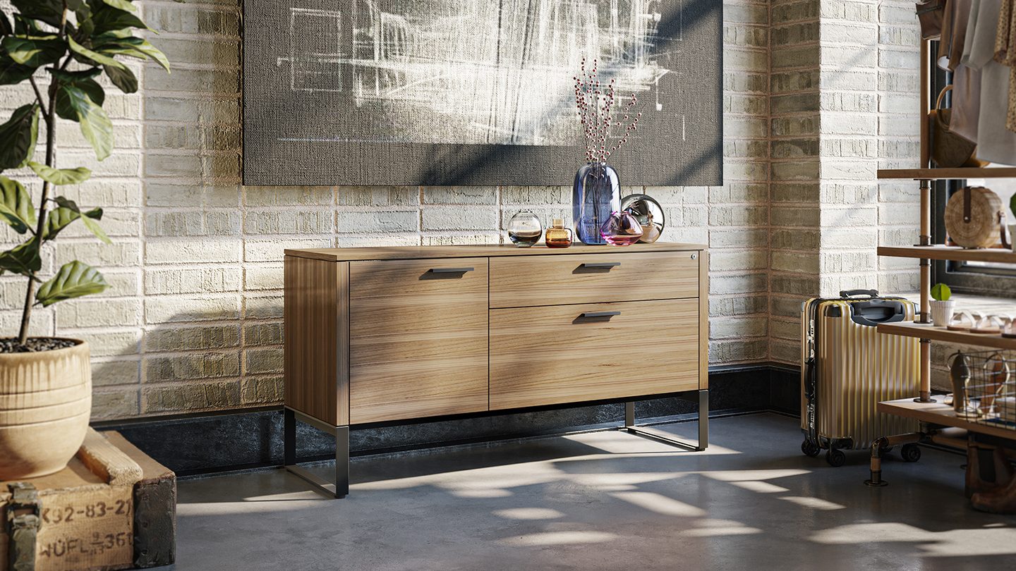 Linea modern office Multifunction storage and printer cabinet 6220 BDI walnut full
