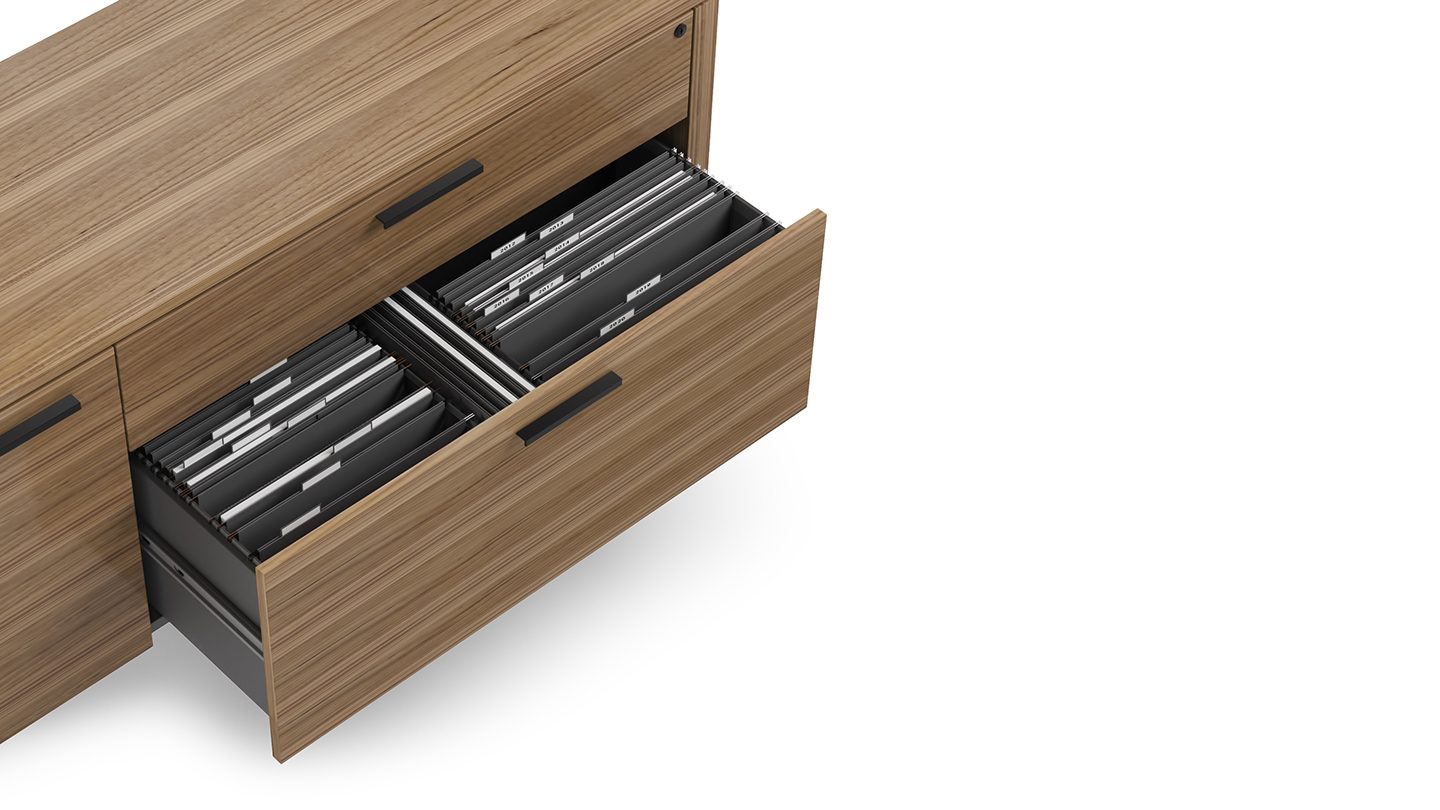 Linea modern office walnut mutifunction printer file cabinet 6220 BDI split