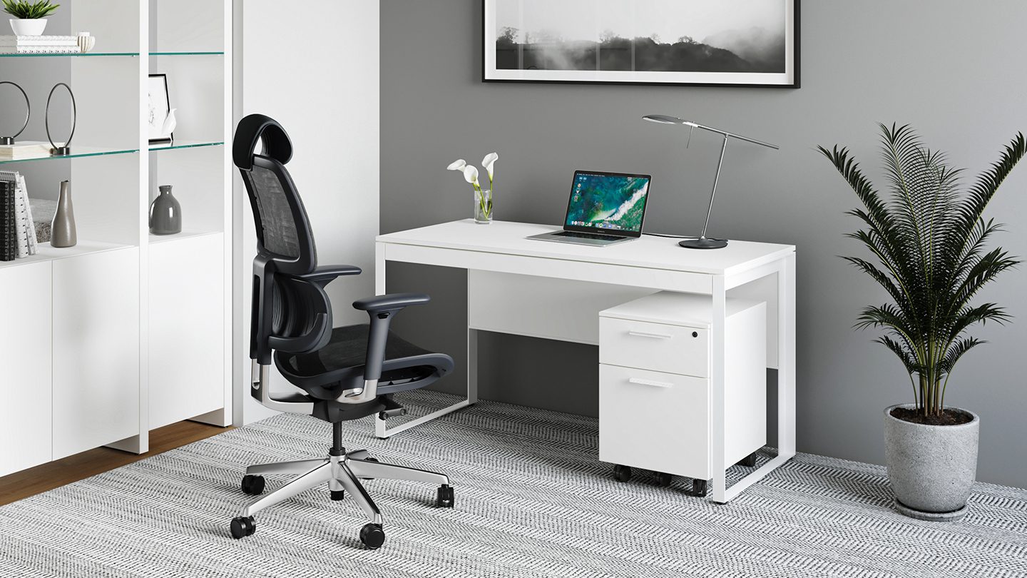 Linea white modern home office Desk 6221 with mobile file BDI