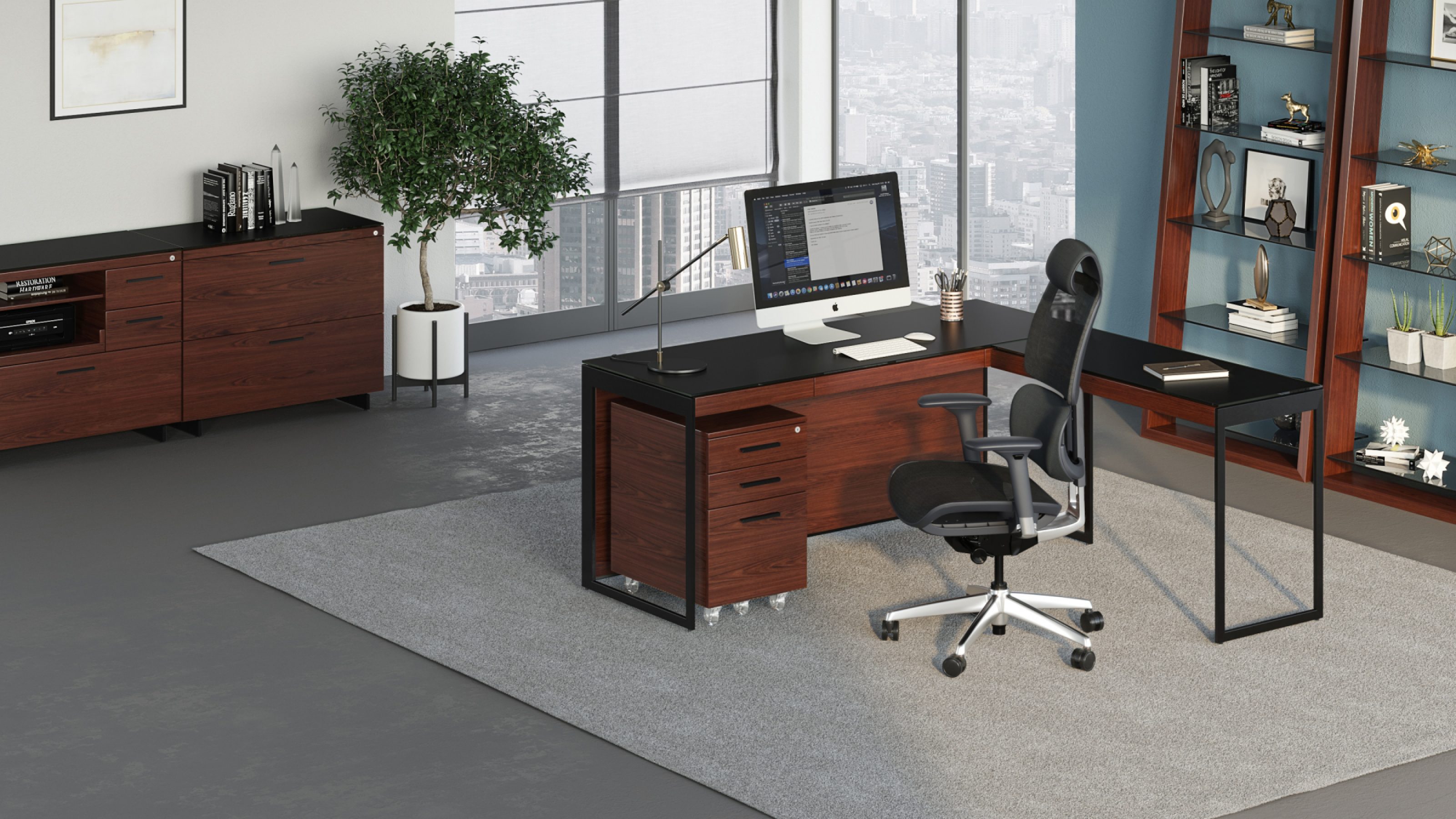 Multifunction Cabinet Charcoal Stained Ash Wood Finish Black Metal Finish Sequel 20
