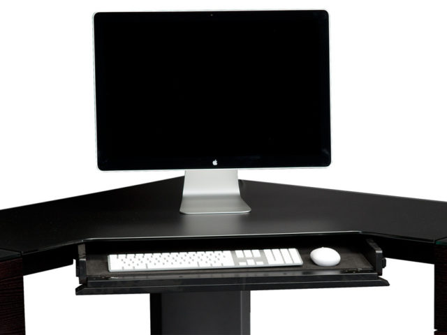 The BDI Sequel Corner Desk featuring convenient keyboard drawer