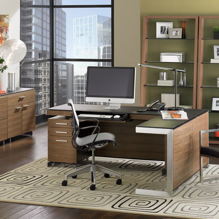 The Sequel Office by BDI featuring the adjustable Sequel Lift Desk
