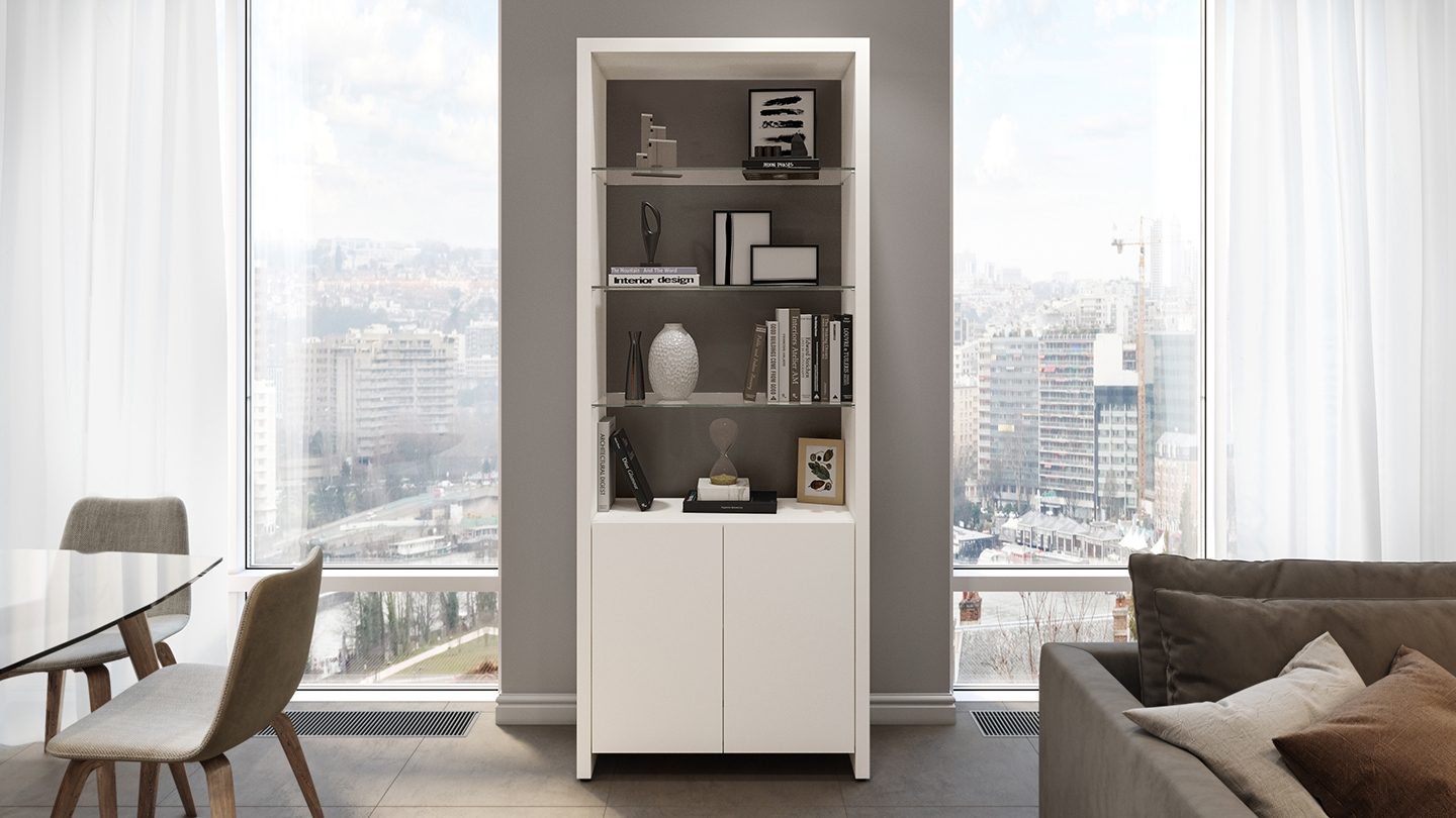 Linea modern glass shelf 5802 white bookshelf feature