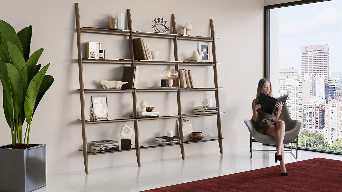 Stiletto leaning ladder shelf wall system BDI 570222 walnut 1440 810