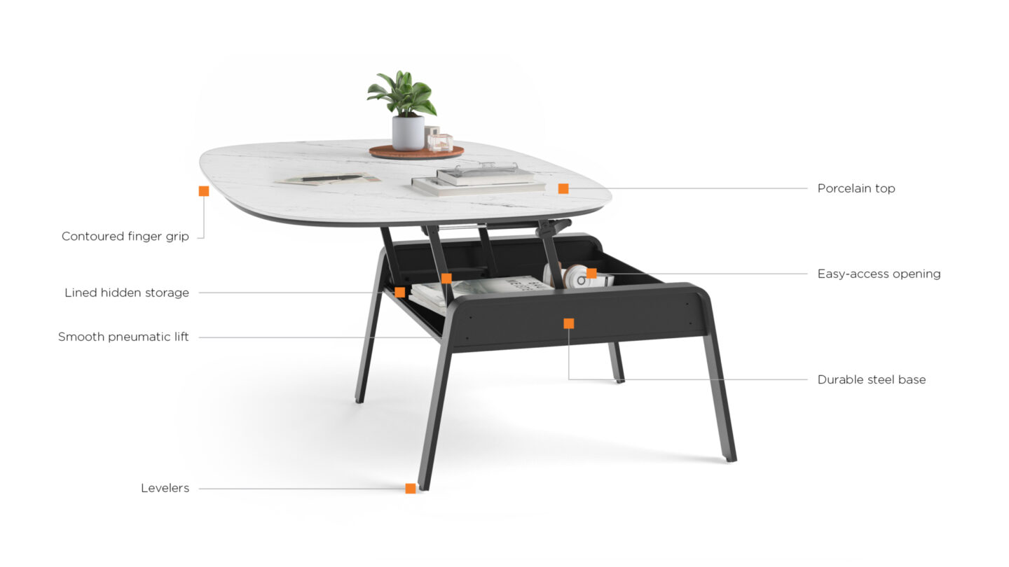 BDI Cloud 9 1182 adjustable height lift top coffee table Features Cirrus white april 2022