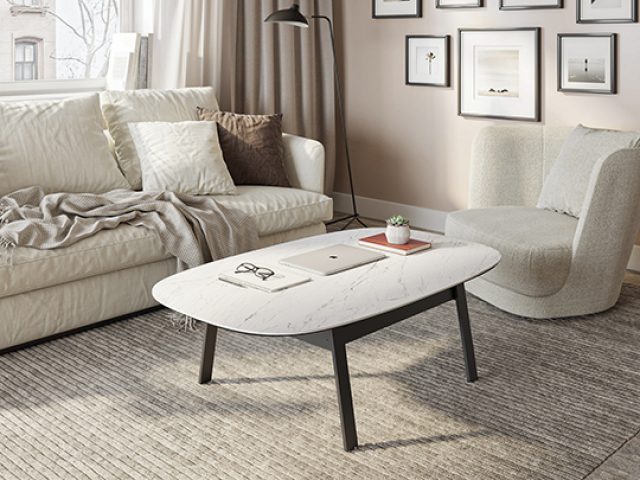 Topped with durable porcelain, Cloud 9 is a beautiful and versatile coffee table well suited for everyday use and makes a unique addition to any living space.