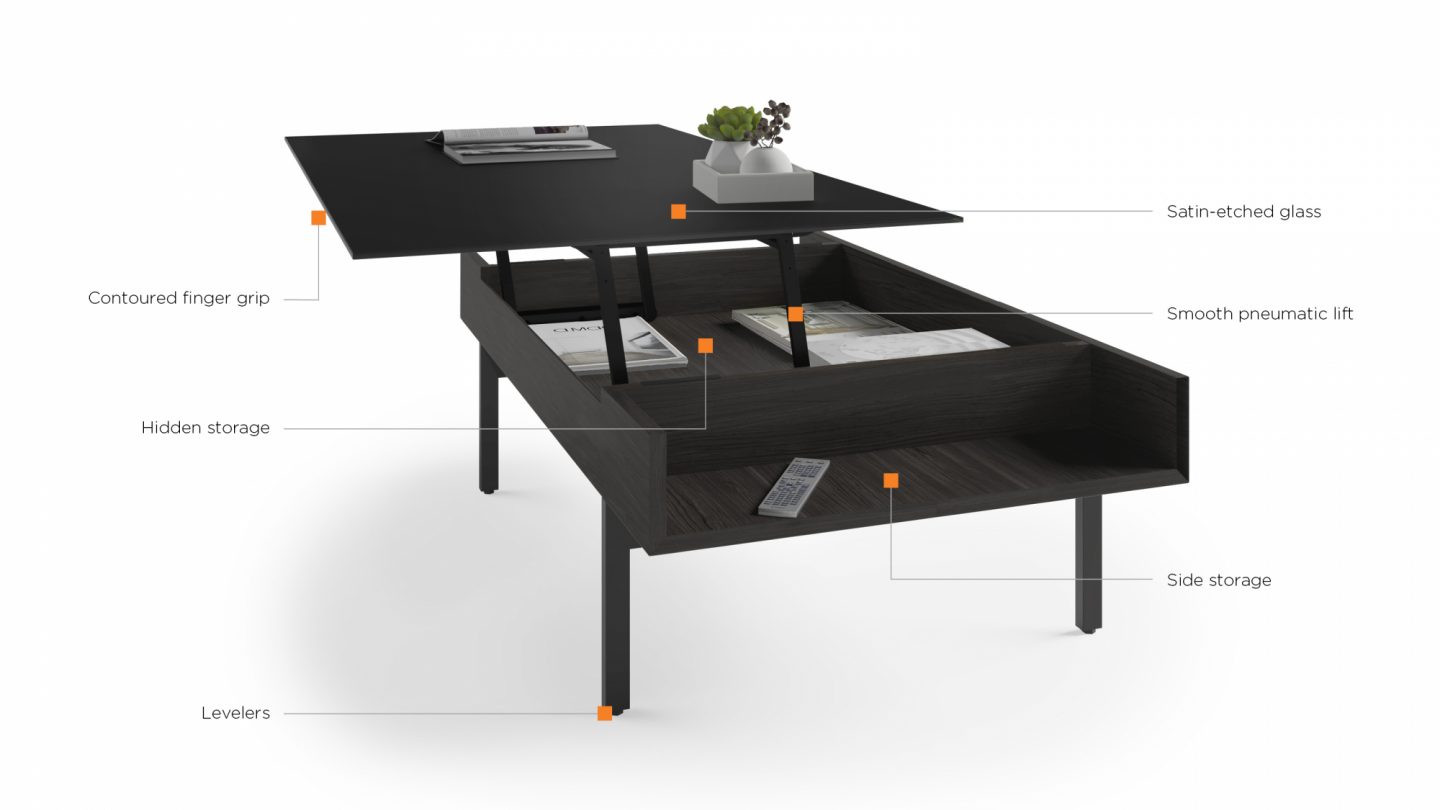BDI Reveal lift top coffee table 1192 Features charcoal