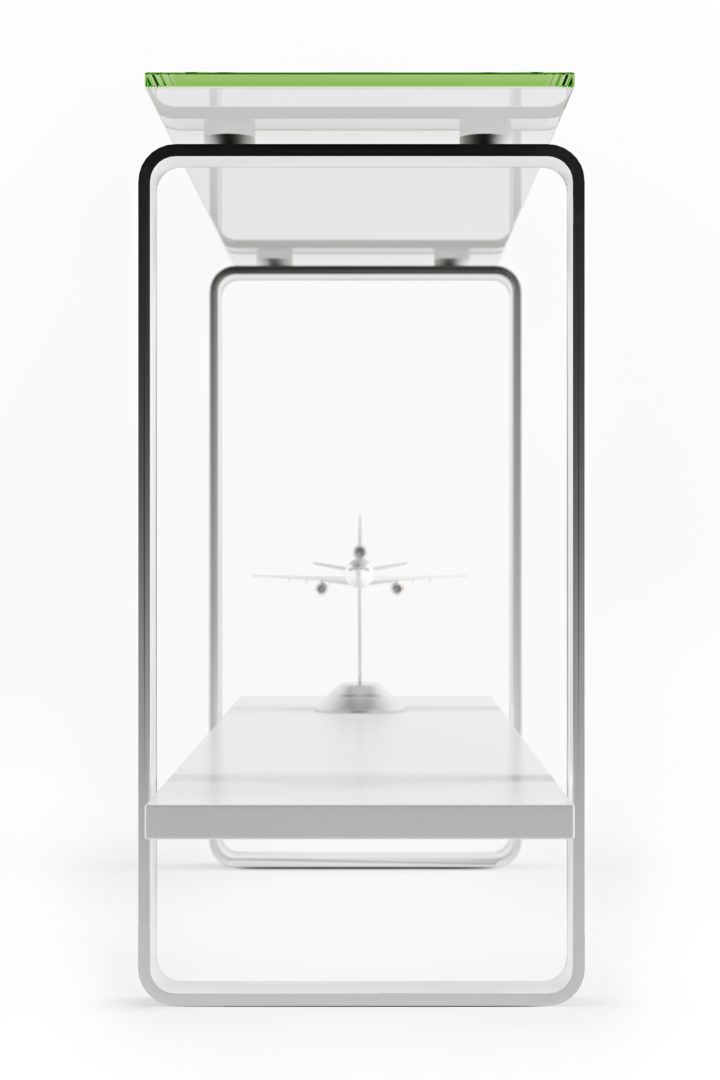 The Stream Console Table by BDI with floating glass surface