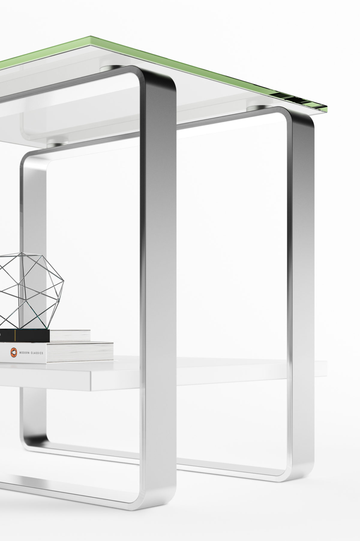 The Stream End Table by BDI sturdy construction with tempered glass top