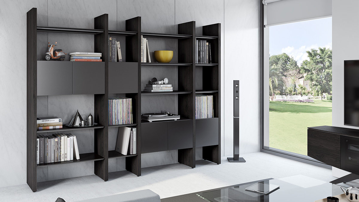 Modular Storage System Charcoal Bookshelf in living Room