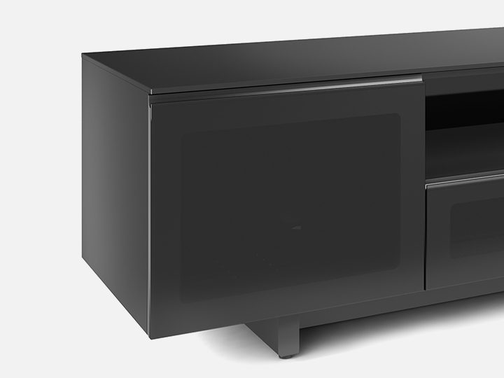 The BDI Nora Media Cabinet in black elegant storage with tempered glass doors